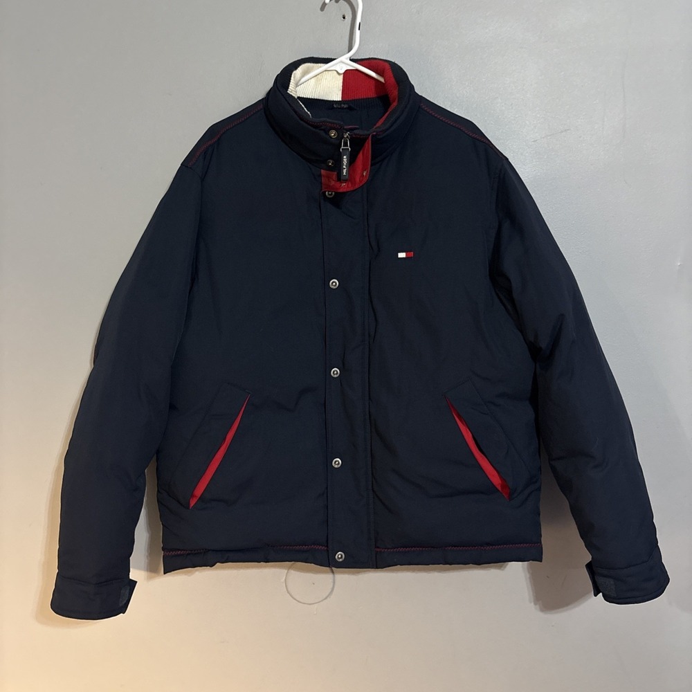 Vintage Tommy Hilfiger Med Hip Hop Puffer Jacket Blue/Red Y2K EUC